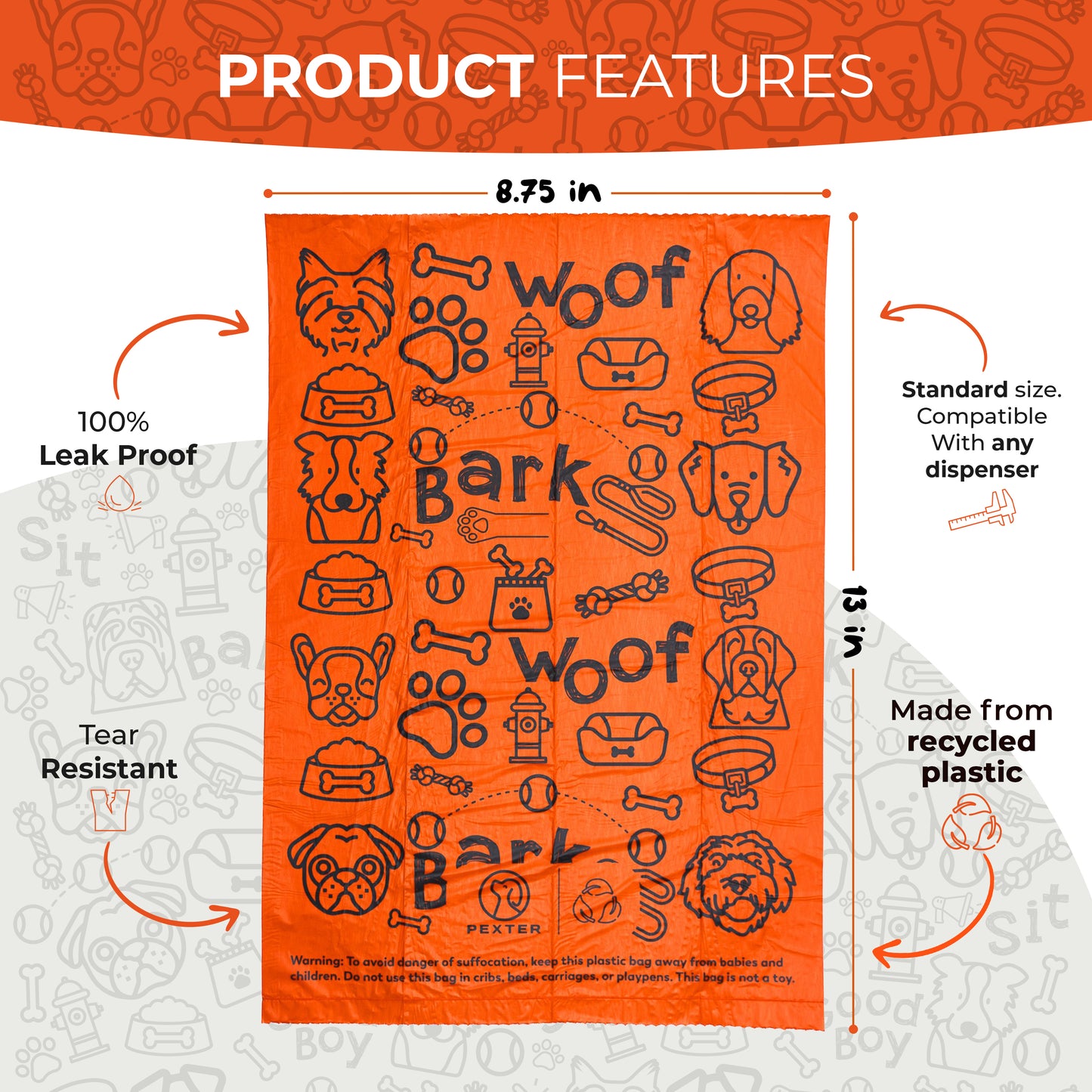 Dog Poop Bags, Leak-Proof, Strong and Unscented (8 Rolls - 120 Poop Bag Count)
