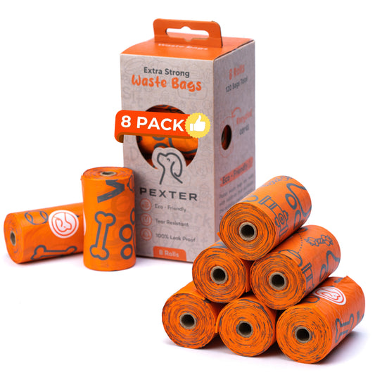 Dog Poop Bags, Leak-Proof, Strong and Unscented (8 Rolls - 120 Poop Bag Count)